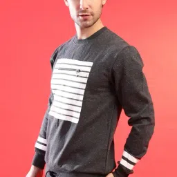 Campus Sutra Charcoal Striped Sweatshirt image 3