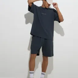 studiofit men Studiofit by Westside Dark Teal Crinkle Relaxed-Fit Cotton-Blend Shorts image 3