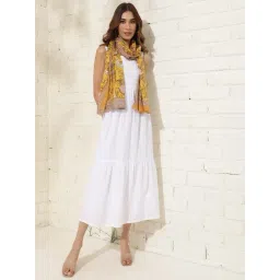 Fabindia Yellow Cotton Floral Print Dupatta image 2