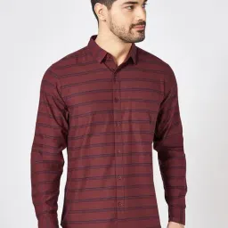 Byford By Pantaloons Maroon Cotton Slim Fit Striped Shirt-image-58