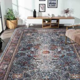 Obsessions Dark Blue Anti-Static Traditional Machine Made Classical Carpet - Large-picture-21