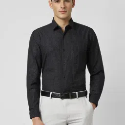 Peter England Black Cotton Slim Fit Checks Shirt-picture-35