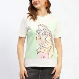 MADAME White Cotton Printed T-Shirt-image-17