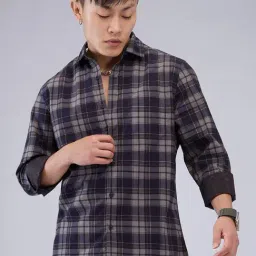 Vastrado Navy Cotton Relaxed Fit Checks Shirt-image-1