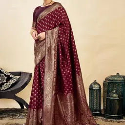 ALBIRA CREATION Woven Design Zari Silk Blend Handloom Banarasi Saree-picture-15