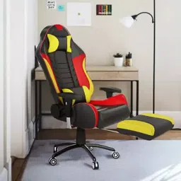 REKART Ergonomic Adjustable Revolving Office, Gaming Chair With Footrest (RGCF-7) Red, Black&Yellow image 2
