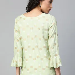HIGHLIGHT FASHION EXPORT Green & Golden Foil Printed Bell Sleeves Top image 5