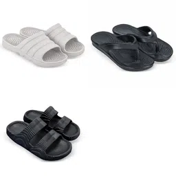 Feel alive Men Set Of 3 Self Design EVA Casual Sliders Flip Flops-picture-35