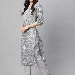 GoSriKi Geometric Printed Regular Straight Kurta with Trousers image 5