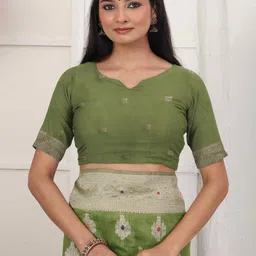 HERE&NOW Ethnic Motifs Zari Linen Blend Handloom Saree image 5