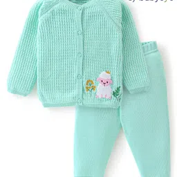 Babyoye Eco Conscious 100% Cotton Knit Full Sleeves Sweater Set with Lamb Design - Light Green-picture-38