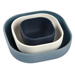 beaba Set of 3 Silicone Stackable Bowls (Night Blue/Cotton/Baltic Blue) 4+ Month-picture-27