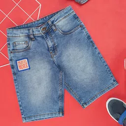 Pantaloons Junior Placement Text Patch Detail Mild Washed Shorts - Starlight Blue-image-87