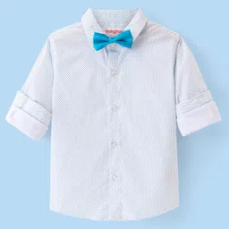 Babyhug Woven Full Sleeves Party Shirt with Bow & Polka Dots Print - White & Light Blue-picture-18