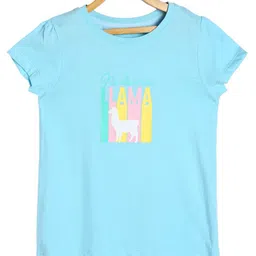 MINI KLUB Cotton Half Sleeves Lama Text Printed Top - Blue-picture-10