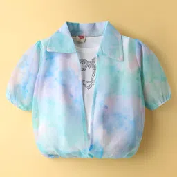 Dew Drops Chiffon Woven Half Sleeves Tie & Dye Shirt Style Top - Light Blue-image-47