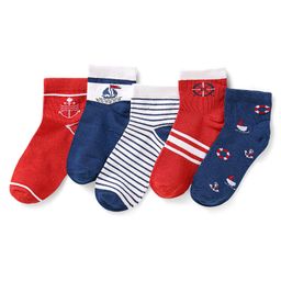 Honeyhap Premium Cotton With Bio Finish Bamboo Spandex Socks With Stripes & Nautical Print Pack of 5 - Navy Red & White-picture-21