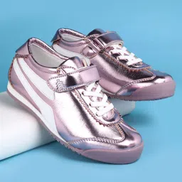 Pine Kids Velcro Closure Casual Shoes with Stripes - Lavender-image-81