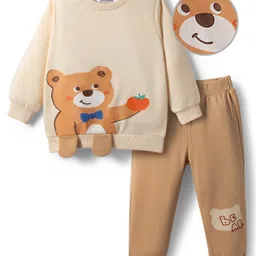 Mark & Mia Full Sleeves Winter Wear T-Shirt & Joggers Set With Teddy Applique - Tan & Beige-picture-36