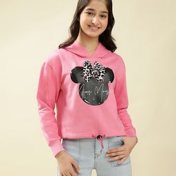 Lil Tomatoes Fleece Knit Mickey & Friends Featuring Full Sleeves Minnie Mouse Printed Heavy Winter Hooded Sweatshirt - Pink-picture-24
