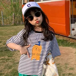 YK Girls Striped Polo Collar Pockets T-shirt-picture-23