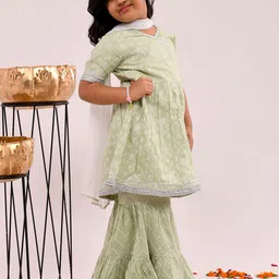 Aspriya Girls Floral Printed Anarkali Angrakha Kurta with Sharara & Dupatta image 3