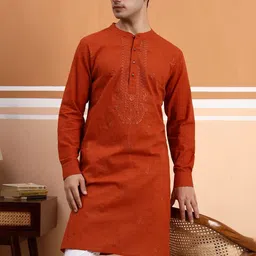 House of Pataudi Embroidered Pure Cotton Straight Kurta image 4