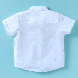 ToffyHouse Poplin Woven Half Sleeves Printed Shirt & Checks Shorts With Bow & Suspender - White & Tan image 2