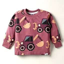Teddy Sinker Knit Full Sleeves Co-ords Night Suit with Vehicle Print - Purple image 2