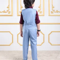 Mark & Mia Full Sleeves 3 Piece Party Suit with Bow - Blue & Maroon image 3