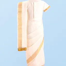 Babyhug Cotton Woven Half Sleeves Blouse & Saree with Zari Border - White image 3