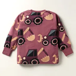 Teddy Sinker Knit Full Sleeves Co-ords Night Suit with Vehicle Print - Purple image 3