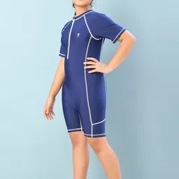 Muhuratam Girls Solid Nylon Short Sleeves Swim Suit With Goggles-image-75