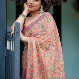 ALMAARI FASHION Ethnic Motifs Printed Pure Linen Banarasi Saree image 5