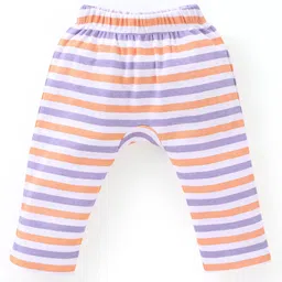 Babyhug Cotton Full Length Star Print diaper Leggings Pack of 3 - Peach & Purple image 4