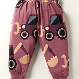Teddy Sinker Knit Full Sleeves Co-ords Night Suit with Vehicle Print - Purple image 4