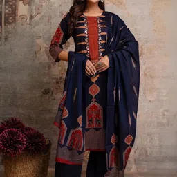 Araaha Women Ethnic Motifs Printed Regular Thread Work Pure Cotton Kurta with Trousers & With Dupatta image 2