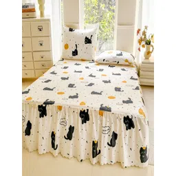 JC HOME Beige & Black Ethnic Motifs 140 TC Queen Bedsheet with 2 Pillow Covers image 5