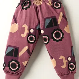 Teddy Sinker Knit Full Sleeves Co-ords Night Suit with Vehicle Print - Purple image 5