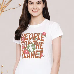 Dreambe Women Typography Printed Round Neck Short Sleeve Pure Cotton Casual T-Shirt-image-76