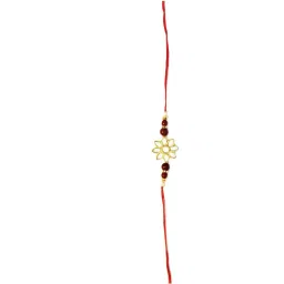 Karatcart Gold-Plated Kundan Rakhi with Roli Chawal & Greeting Card for Brother - Set of 2 image 4