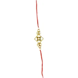 Karatcart Gold-Plated Kundan Rakhi with Roli Chawal & Greeting Card for Brother - Set of 2 image 4