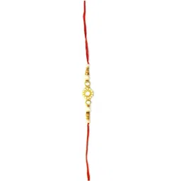 Karatcart Gold-Plated Kundan Rakhi with Roli Chawal & Greeting Card for Brother - Set of 2 image 4