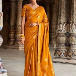 Saree Mall Mustard Woven Saree With Unstitched Blouse-picture-4