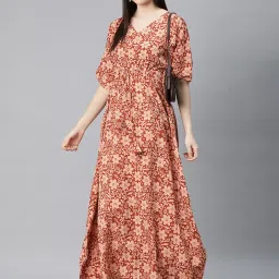 Cottinfab Red Floral Print Kaftan A Line Dress image 4