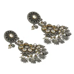 Teejh Ethnic Kayraa Gold and Silver Oxidized Dangler Earring image 4