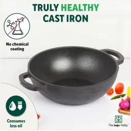 The Indus Valley Black Cast Iron Deep Frying Kadhai With Flat Handle (3.7 L) image 4