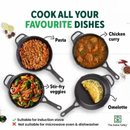 The Indus Valley Black Cast Iron 25.4 cm Fry Skillet With Long Handle (1.8 L) image 4