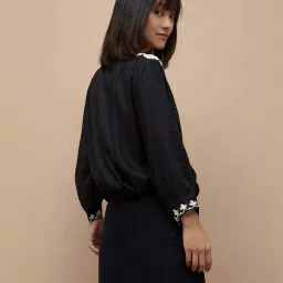 Colour Me by Melange Black Embroidered Top image 2