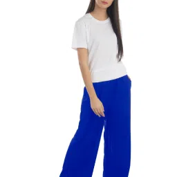 PATRORNA Royal Blue Loose Fit Mid Rise Palazzos image 4